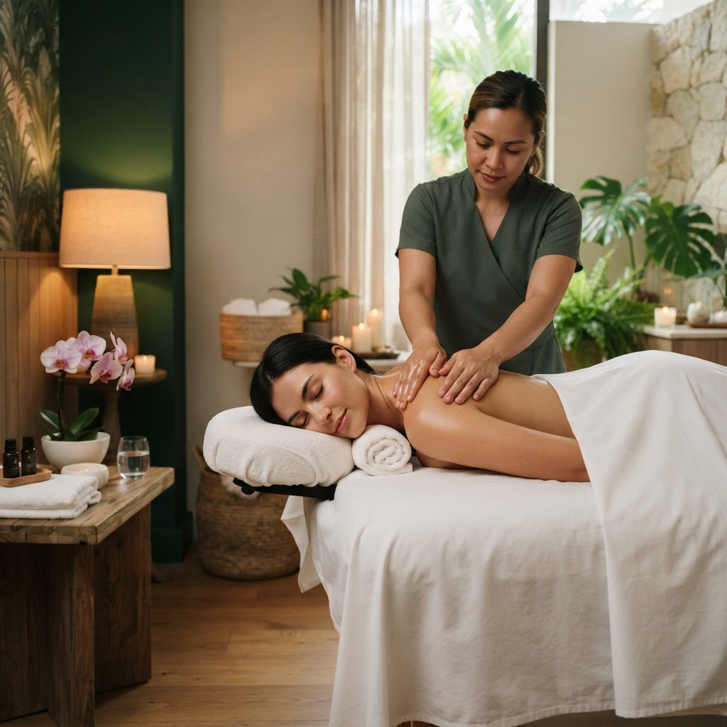 Therapist giving a relaxing full-body massage at Qin Spa in Katong